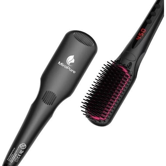 MiroPure Ionic Hair Straightener Brush Ionic Black 2 in 1 LED Display Comb Tooth - Picture 1 of 8